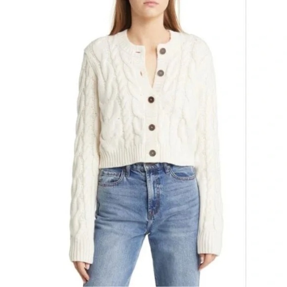 Frame Denim Cream Cable Knit Cardigan